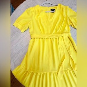 DKNY dress, size 14, canary yellow, midi length with short  sleeves